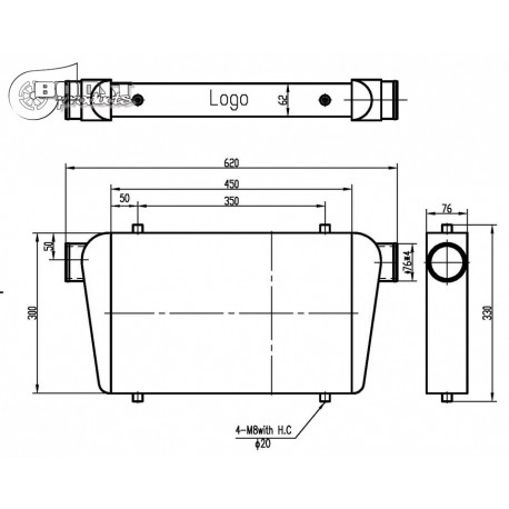 Echangeur Intercooler 450x300x76mm – Ø76mm