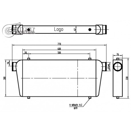 Echangeur Intercooler 600x300x76mm – Ø76mm