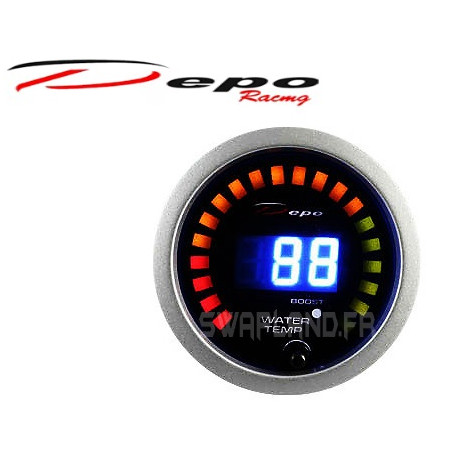 Manomètre 2 en 1 pression turbo et température d'eau fantôme Depo racing