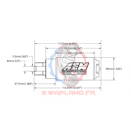 Pompe à essence AEM interne compact 340 Litres - Swapland