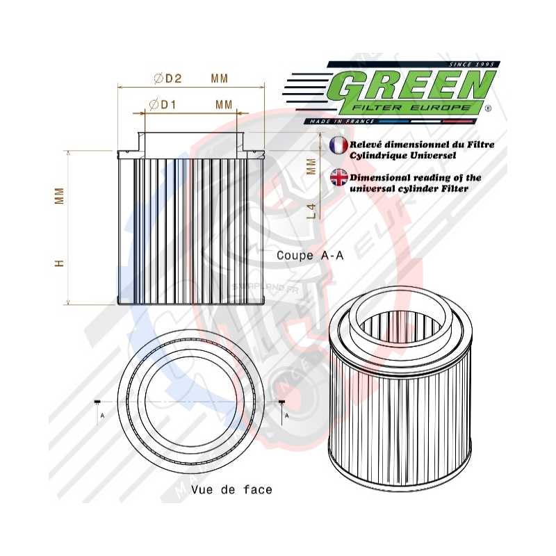 Cylindrique standard Inox Green filter - Swapland -
