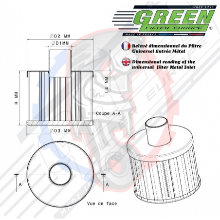 Cylindrique entrée métal embout inox Green filter - Swapland -