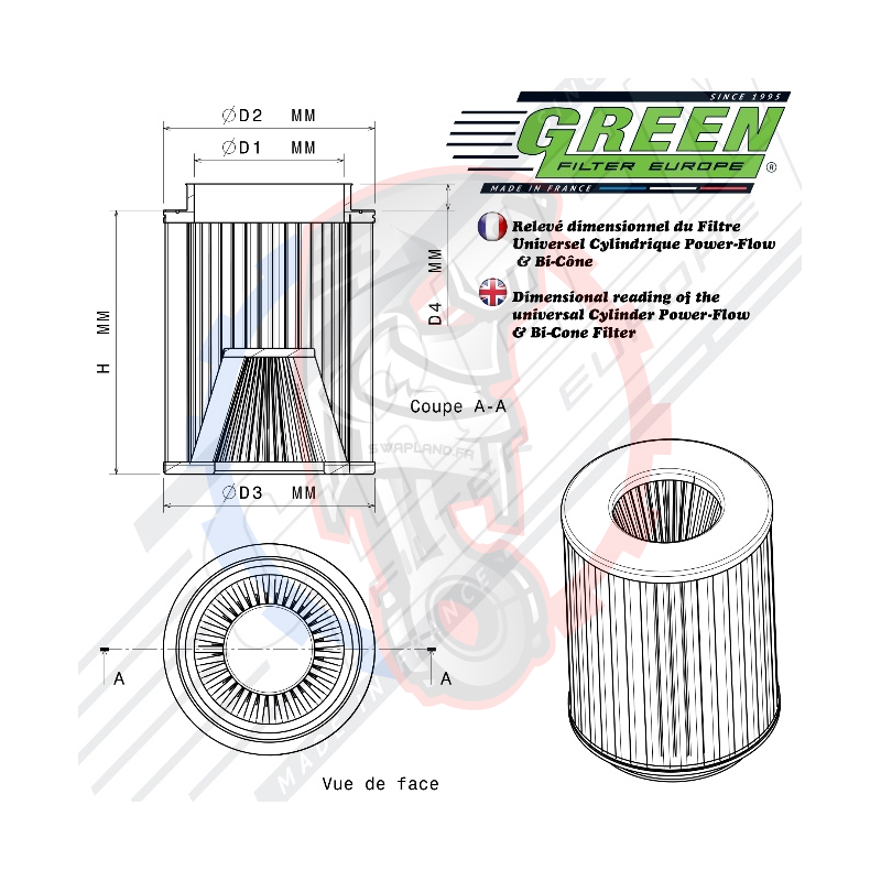 Cylindrique standard Bi-cone Green filter - Swapland -