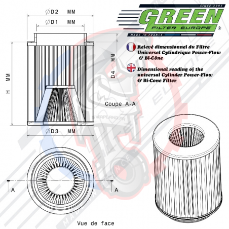 Cylindrique standard Bi-cone Green filter - Swapland -