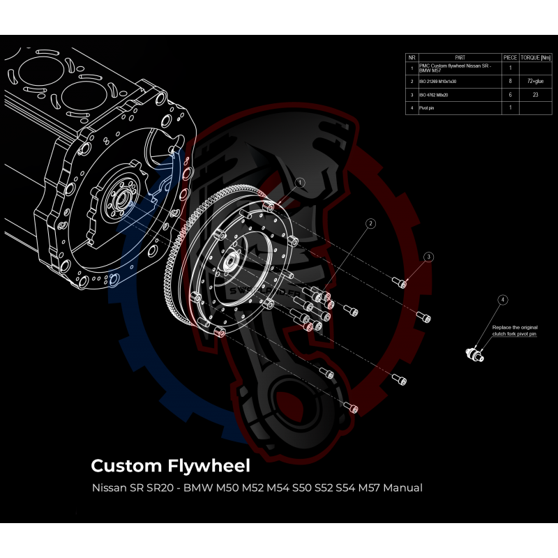 Kit embrayage conversion moteur Nissan SR pour boite BMW M57 / E46 S54 M3