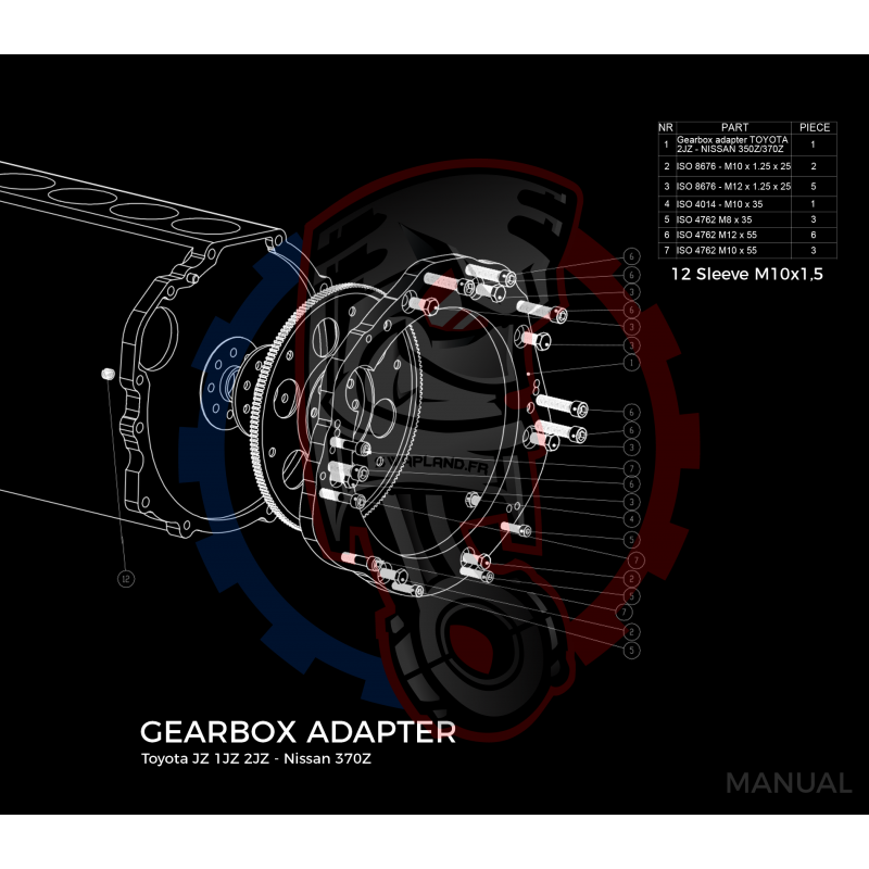 Kit embrayage conversion moteur Toyota 2JZ 1JZ pour boite NISSAN 350Z 370Z