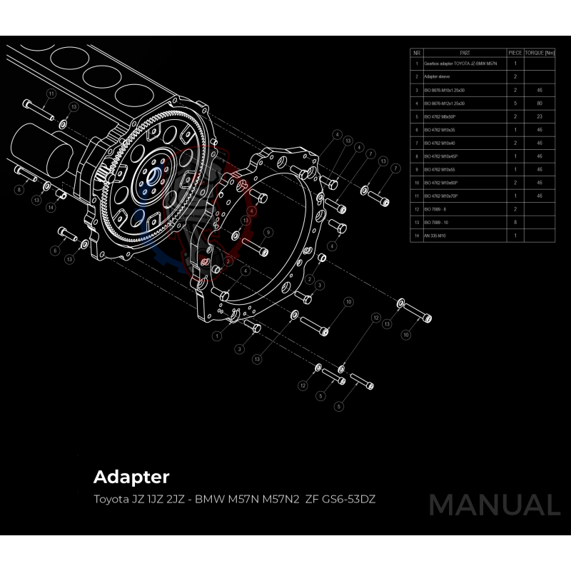 Kit embrayage conversion moteur Toyota 2JZ 1JZ pour boite BMW M57 HGU