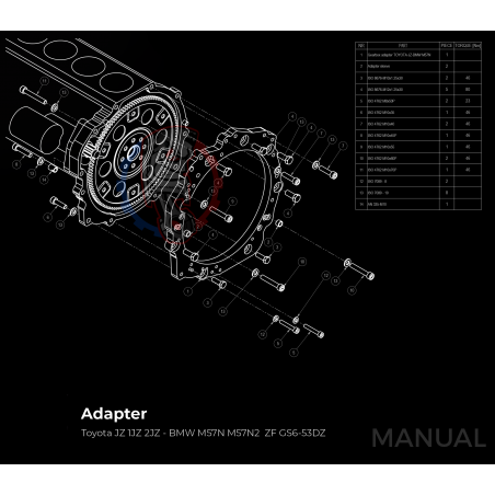 Kit embrayage conversion moteur Toyota 2JZ 1JZ pour boite BMW M57 HGU
