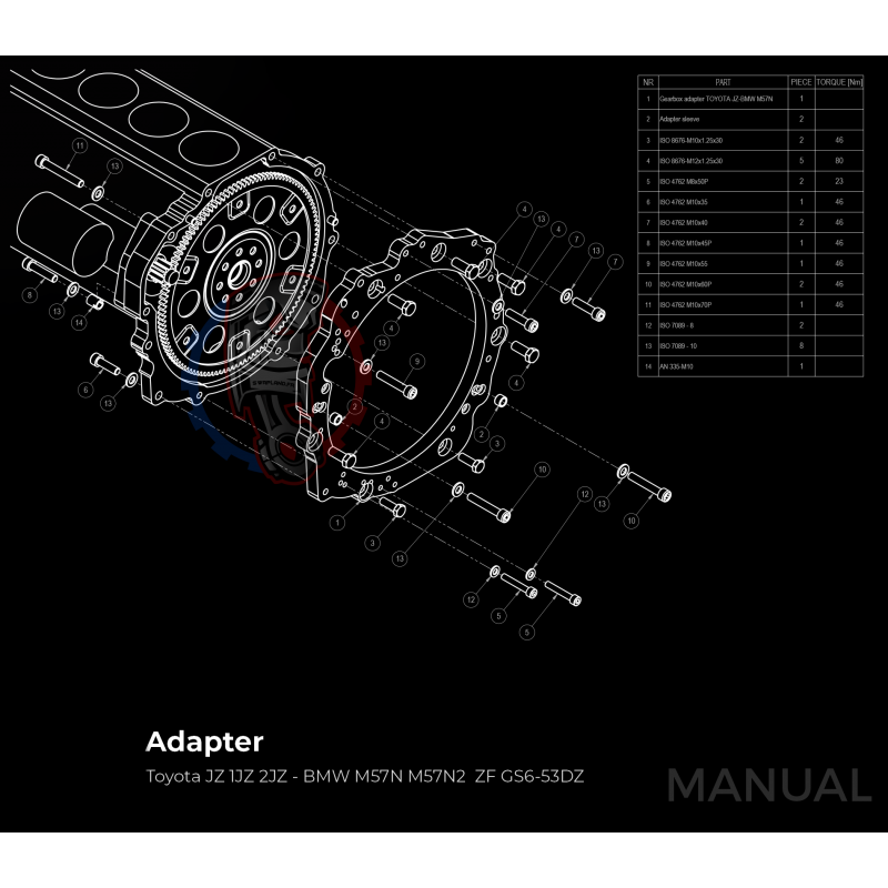 Kit embrayage conversion moteur Toyota 2JZ 1JZ pour boite BMW M57 HGD
