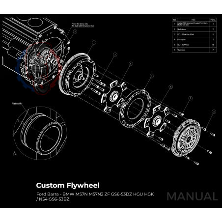 Kit embrayage bi disques conversion moteur Ford Barra boite BMW M57N HGU HGK