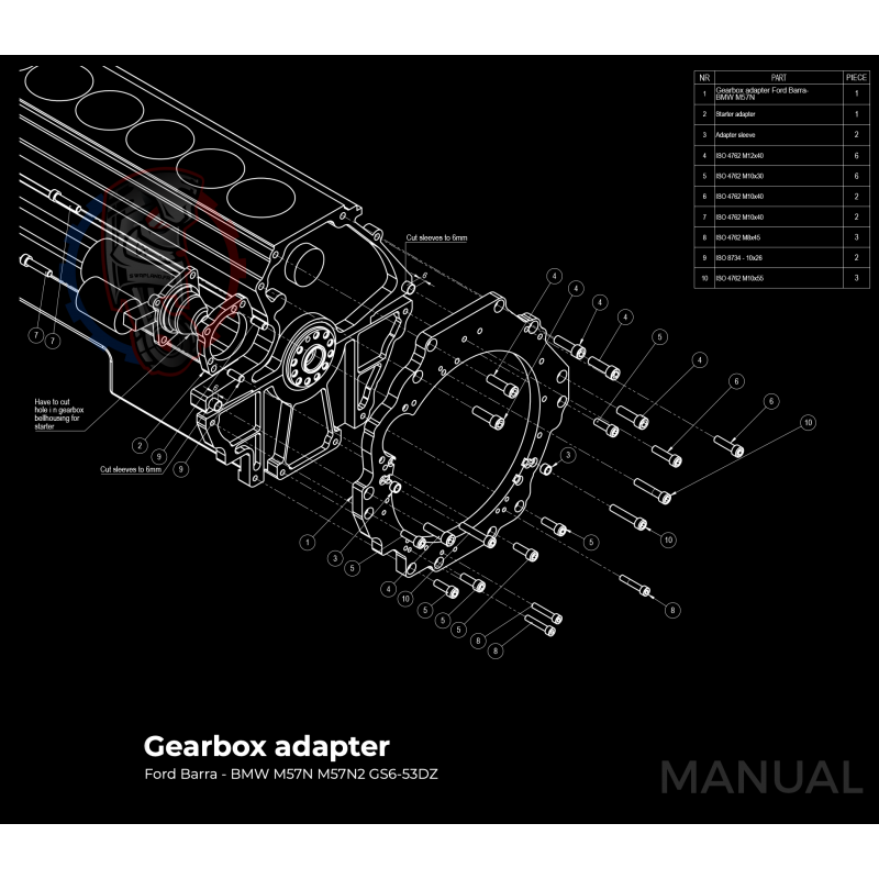 Kit embrayage bi disques conversion moteur Ford Barra boite BMW M57N HGU HGK
