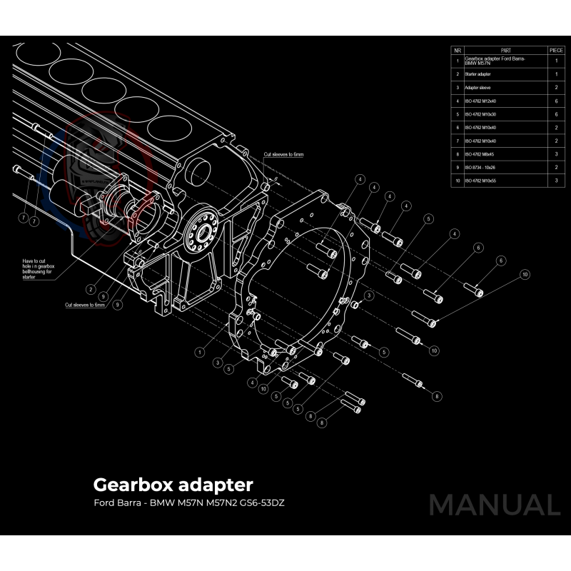 Kit embrayage bi disques conversion moteur Ford Barra boite BMW M57N HGD JGA