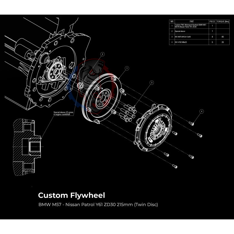 Kit embrayage stage 2 conversion moteur BMW M57 pour boite Nissan Patrol Y61 ZD30