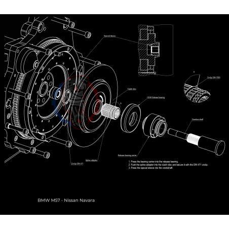 Kit embrayage stage 1 conversion moteur BMW M57 boite Nissan Navara YD25 DDTi