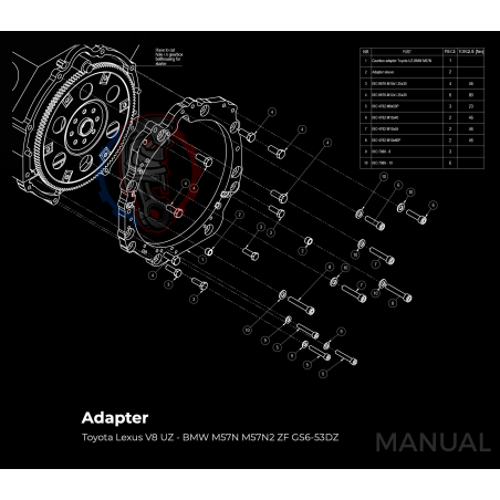 Kit embrayage stage 1 conversion moteur Toyota UZ boite BMW M57N HGD JGA