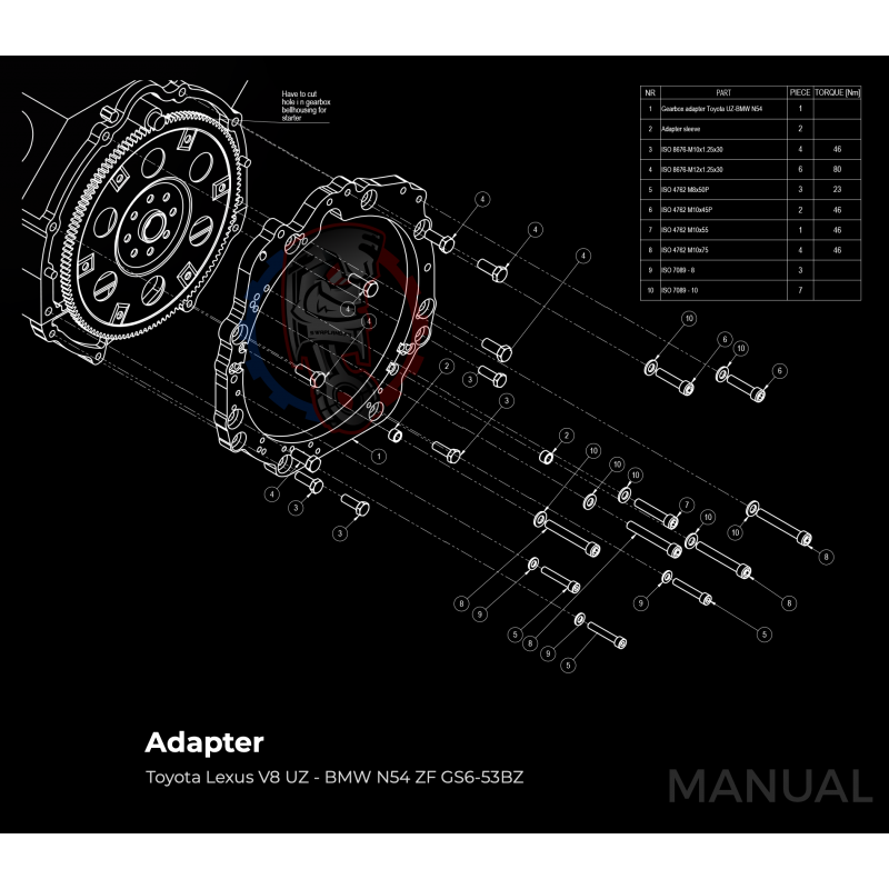 Kit embrayage stage 2 conversion moteur Toyota UZ pour boite BMW M57N HGU HGK