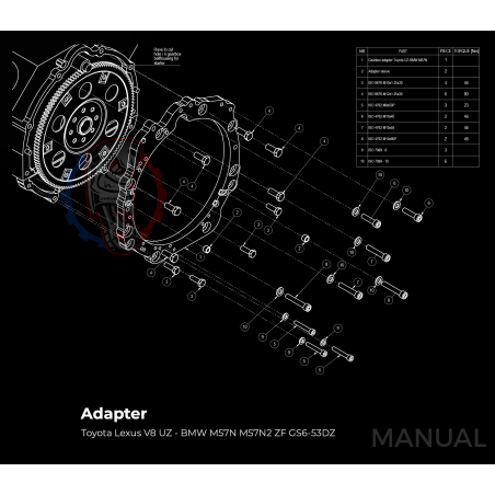 Kit embrayage Race stage 3 conversion moteur Toyota UZ boite BMW M57N HGU HGK
