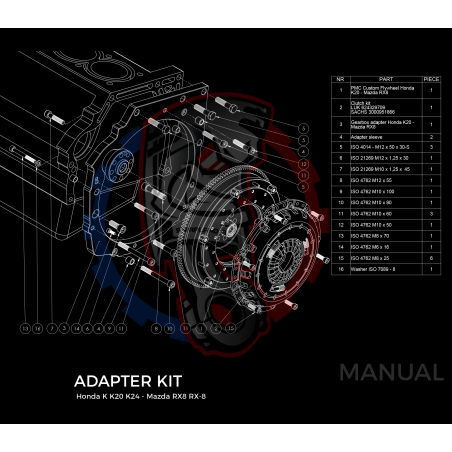 Kit embrayage Stage 1 conversion moteur Honda K20 K24 boite Mazda RX-8 6-speed - 240mm