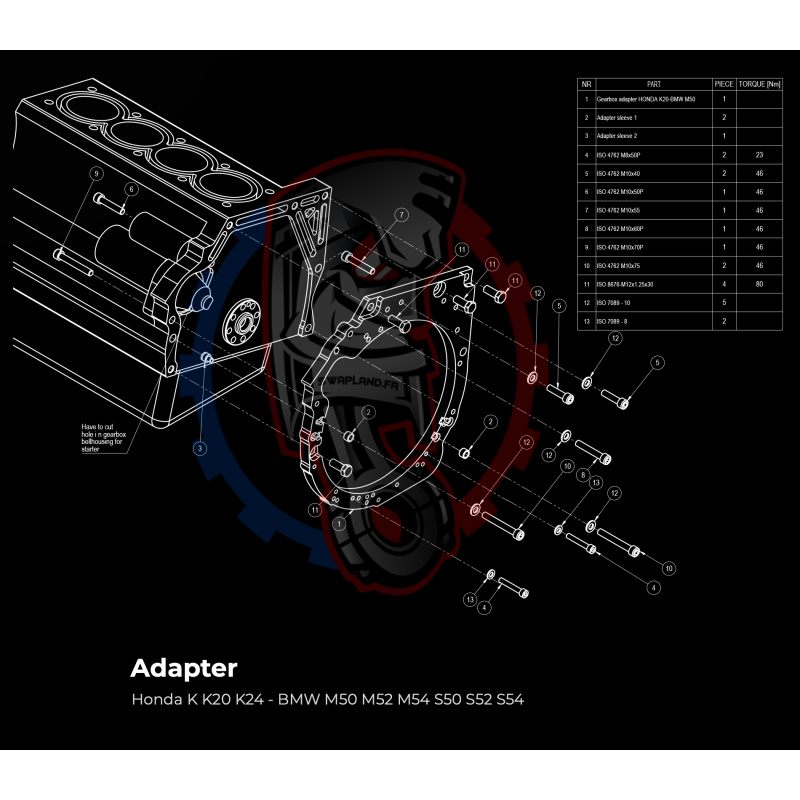 Kit embrayage Stage 1 conversion moteur Honda K K20 K24 boite BMW M57 / E46 S54 M3 - 240mm
