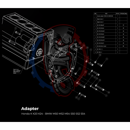 Kit embrayage Stage 1 conversion moteur Honda K K20 K24 boite BMW M57 / E46 S54 M3 - 240mm