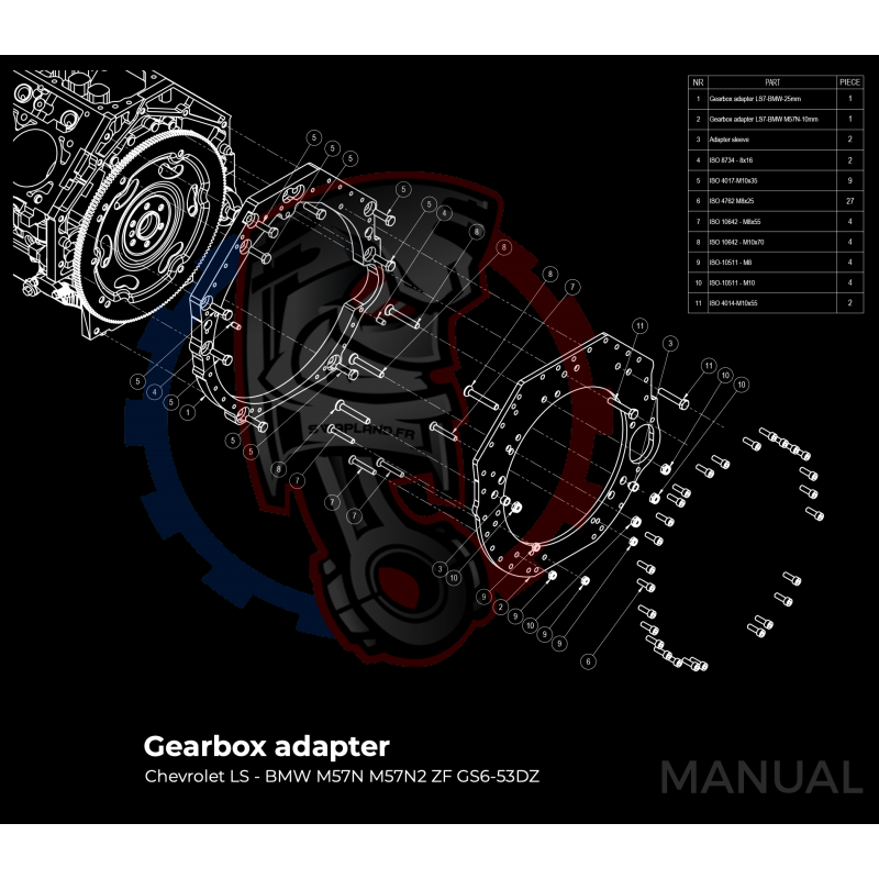 Kit embrayage Race stage 2 conversion moteur GM Chevrolet V8 LS LSX LSA LT1 boite BMW M57N2 6-speed HGD JGA - 184mm