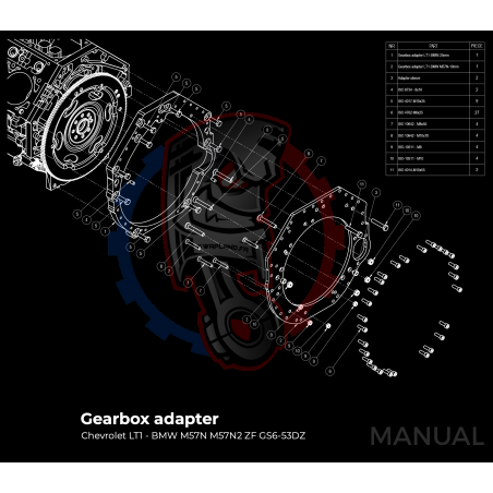 Kit embrayage Race stage 2 conversion moteur GM Chevrolet V8 LS LSX LSA LT1 boite BMW M57N2 6-speed HGD JGA - 184mm