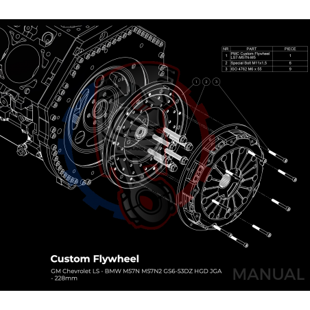 Kit embrayage stage 2 conversion moteur GM Chevrolet LS pour boite BMW M57N HGD JGA - 228mm