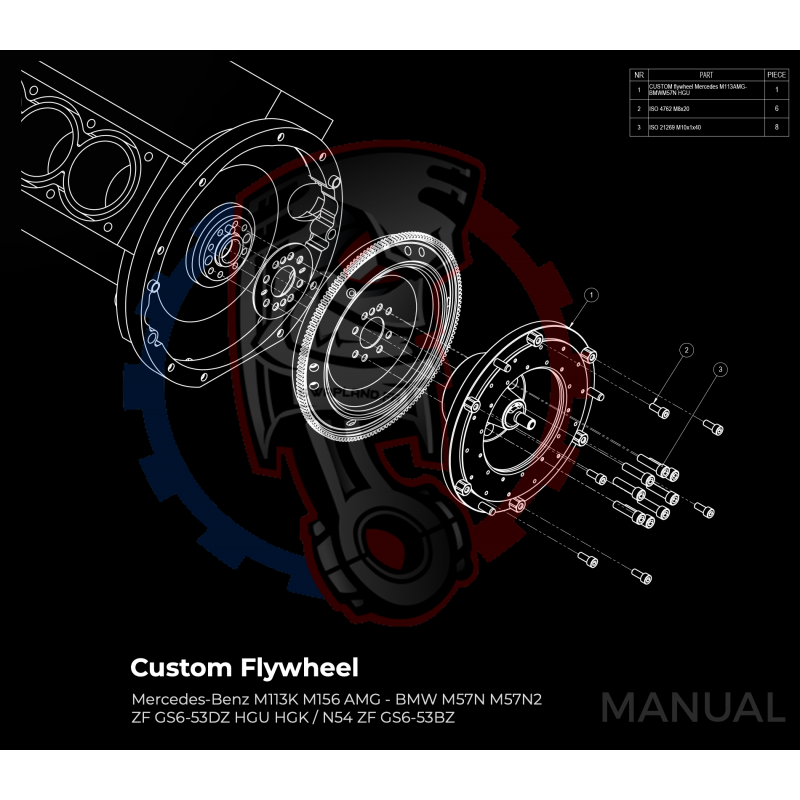 Kit embrayage Stage 1 conversion moteur Mercedes-Benz M113 M113K AMG sur Boite BMW M57N2 6 vitesses HGU HGK / N54 - 240mm