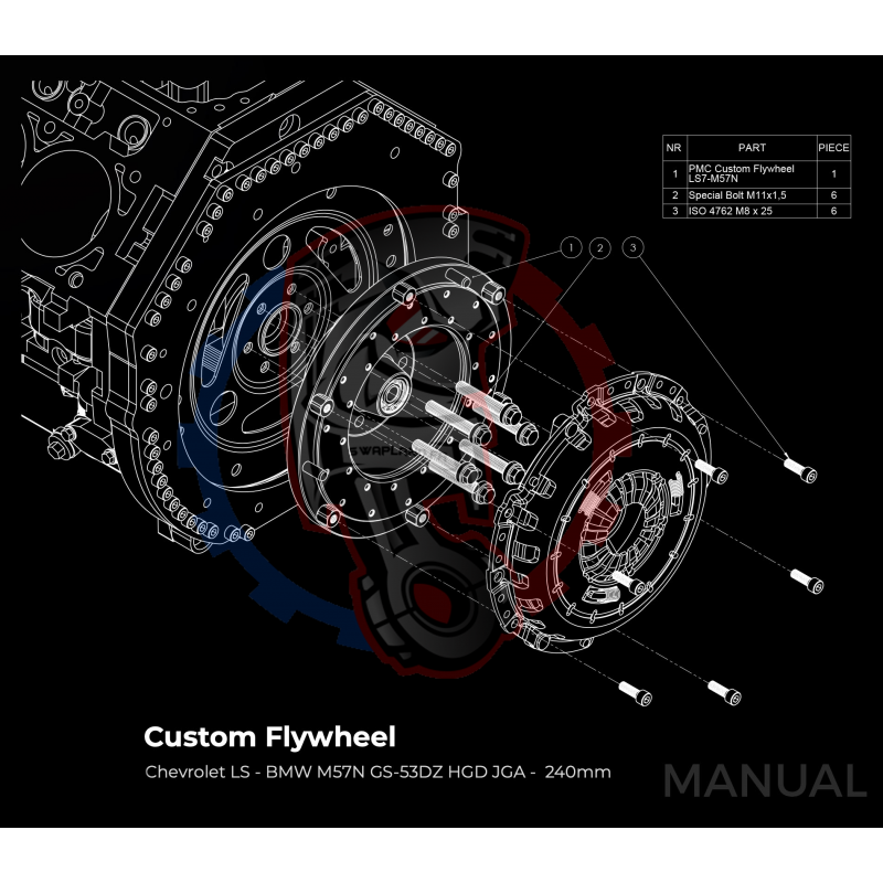 Kit embrayage Race Stage 1 conversion moteur GM Chevrolet V8 LS LS1 LS3 LS7 LM7 LQ boite BMW M57N2 6-Speed HGD JGA - 240mm