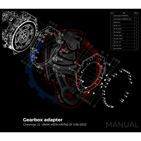 Kit embrayage Stage 1 conversion moteur GM Chevrolet V8 LS LS1 LS3 LS7 LM7 LQ boite BMW M57N2 6-Vitesses HGD JGA - 240mm