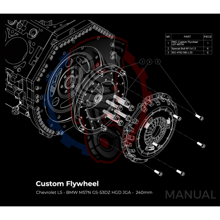 Kit embrayage Stage 1 conversion moteur GM Chevrolet V8 LS LS1 LS3 LS7 LM7 LQ boite BMW M57N2 6-Vitesses HGD JGA - 240mm