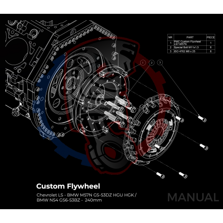 Kit embrayage Race Stage 1 conversion moteur GM Chevrolet V8 LS LS1 LS3 LS7 LM7 LQ boite BMW M57N2 6-Vitesses HGU HGK / N54 - 24