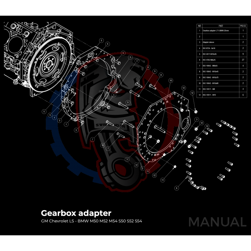 Kit embrayage Race Stage 1 conversion moteur GM Chevrolet V8 LS LS1 LS3 LS7 LM7 LQ boite BMW M57 / E46 S54 M3 - 240mm