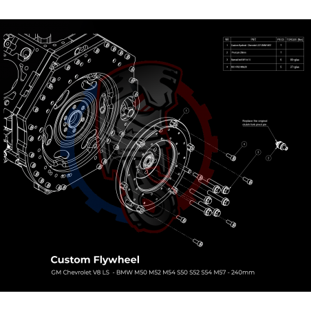 Kit embrayage Race Stage 1 conversion moteur GM Chevrolet V8 LS LS1 LS3 LS7 LM7 LQ boite BMW M57 / E46 S54 M3 - 240mm