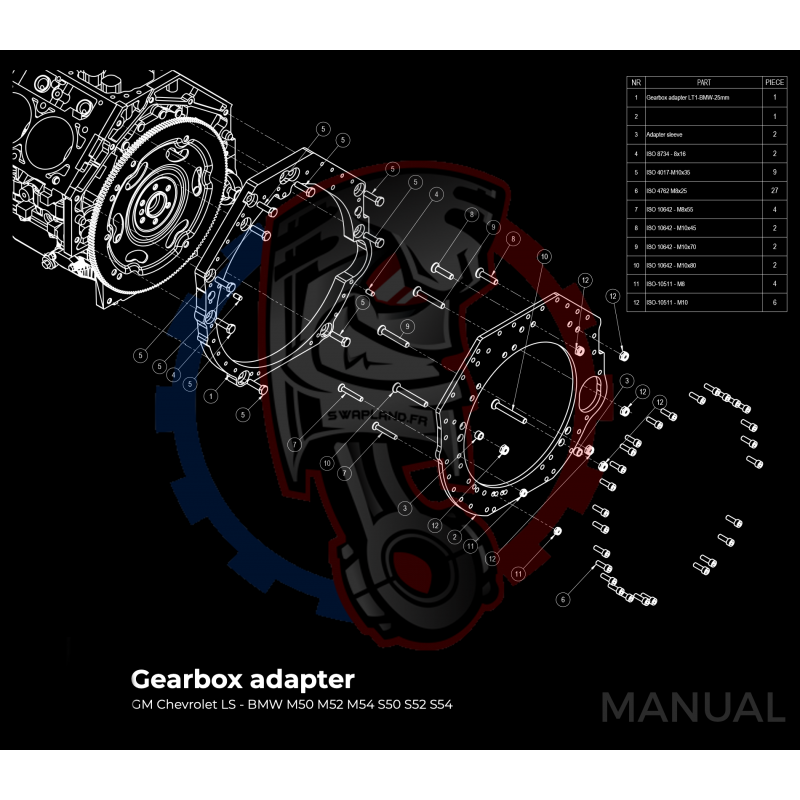 Kit embrayage Stage 1 conversion moteur GM Chevrolet V8 LS LS1 LS3 LS7 LM7 LQ boite BMW M57 / E46 S54 M3 - 240mm