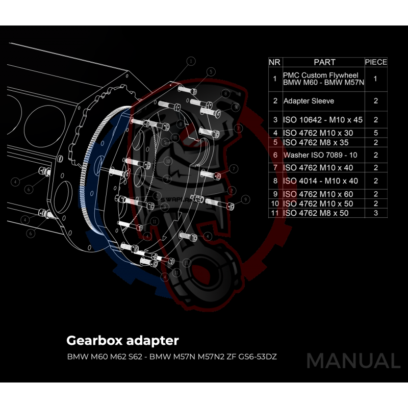 Kit embrayage Stage 1 conversion moteur BMW V8 M60 avec boite BMW E60 M57N2 6-Vitesses HGD JGA - 240mm