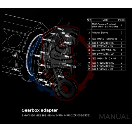 Kit embrayage Stage 1 conversion moteur BMW V8 M60 avec boite BMW E60 M57N2 6-Vitesses HGD JGA - 240mm