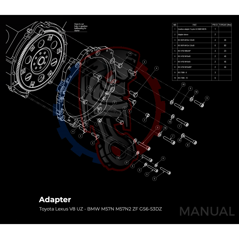 Kit embrayage Race stage 3 conversion moteur Toyota Lexus V8 UZ 1UZ 3UZ boite BMW M57N M57N2 HGD JGA HGA - 184mm