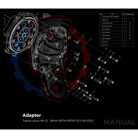Kit embrayage Race stage 2 conversion moteur Toyota Lexus V8 UZ 1UZ 3UZ avec boite BMW M57N M57N2 6-Vitesses HGD JGA HGA - 184mm