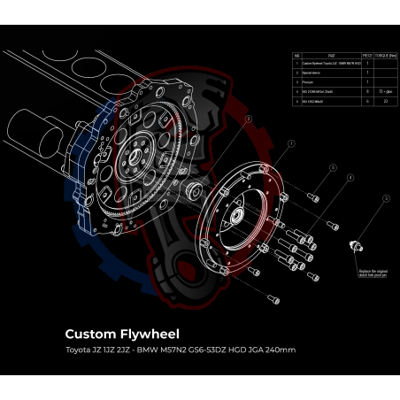 Kit Embrayage Stage 1 Conversion Moteur Toyota JZ 1JZ 2JZ pour Boite De Vitesse BMW M57N M57N2 6-Rapports HGD JGA HGA - 240mm