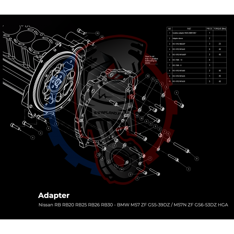 Entretoise moteur Nissan RB RB20 RB25 RB26 RB30 boite de vitesses BMW HGK HGU JGA HGD HGA JGL - Swapland -