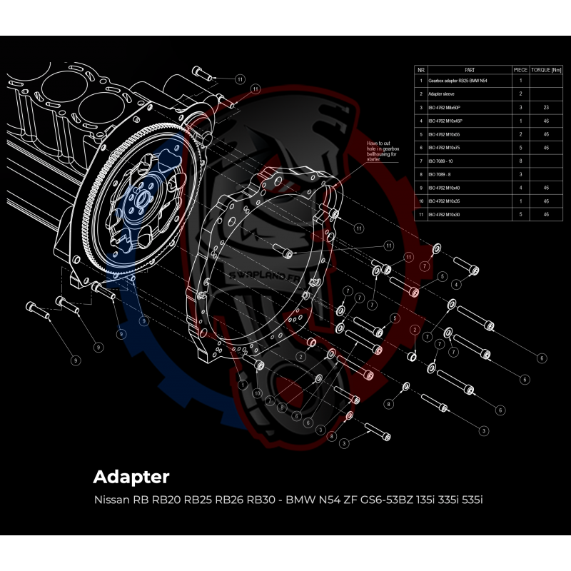 Entretoise moteur Nissan RB RB20 RB25 RB26 RB30 boite de vitesses BMW HGK HGU JGA HGD HGA JGL - Swapland -