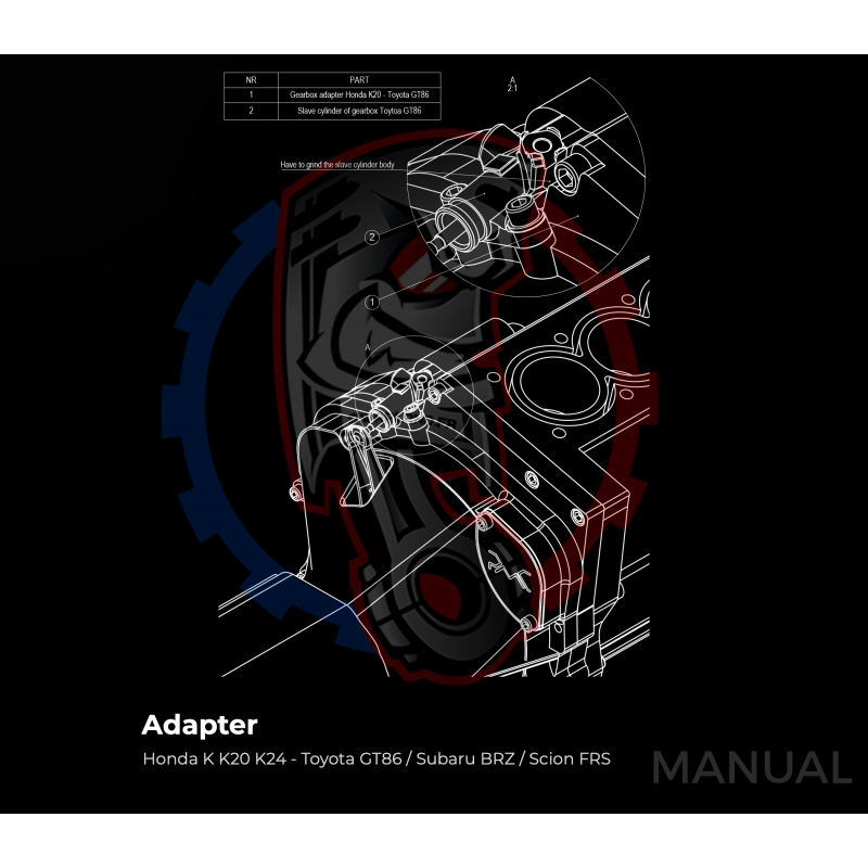 Entretoise moteur Honda K20 K24 boite de vitesses Toyota GT86 Subaru BRZ - Swapland -