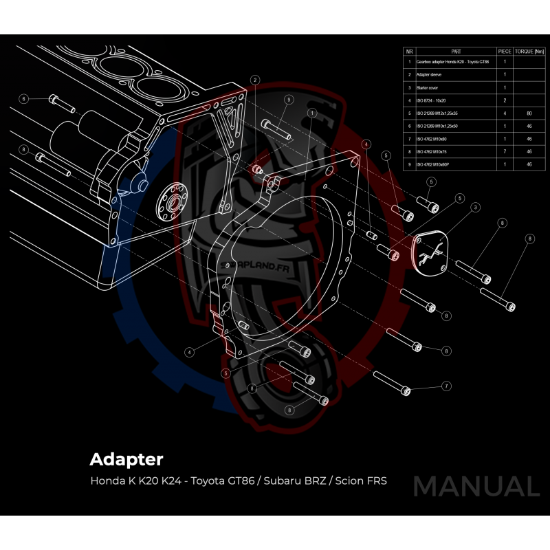 Entretoise moteur Honda K20 K24 boite de vitesses Toyota GT86 Subaru BRZ - Swapland -