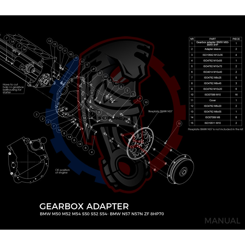 Entretoise moteur BMW E60 520i 525i 530i boite de vitesses BMW ZF 8HP70 8HP70 ZF GS6-53DZ - Swapland