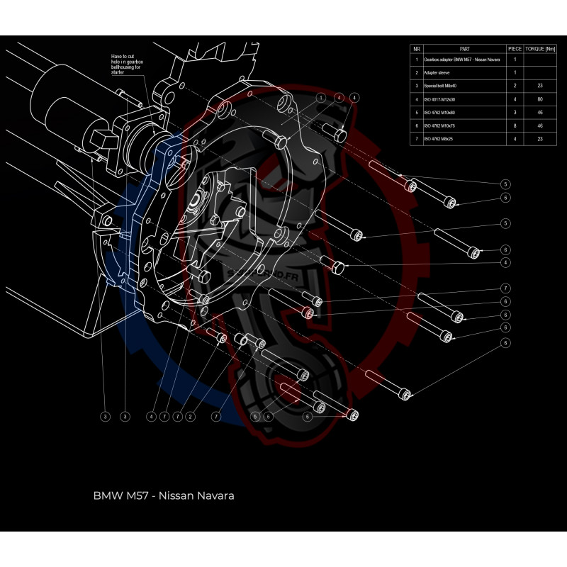 Entretoise moteur BMW M57 3L Diesel boite de vitesses Nissan Navara YD25DDTi /D40