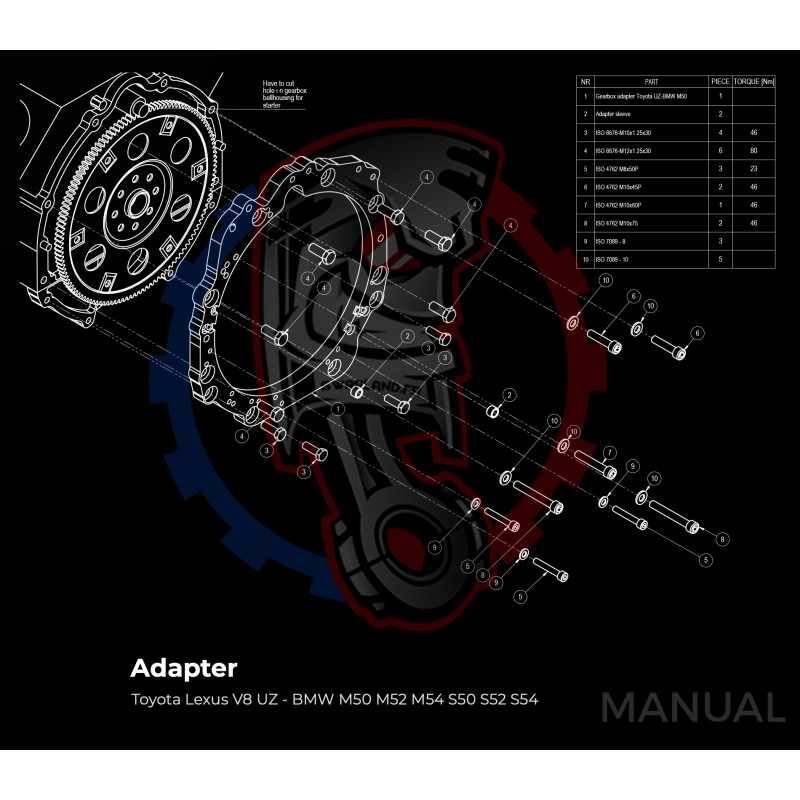 Entretoise moteur Toyota Lexus V8 UZ 1UZ 3UZ boite de vitesses BMW DCT 8HP (manuelle et automatique)