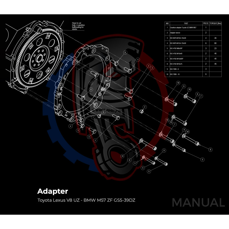 Entretoise moteur Toyota Lexus V8 UZ 1UZ 3UZ boite de vitesses BMW DCT 8HP (manuelle et automatique)