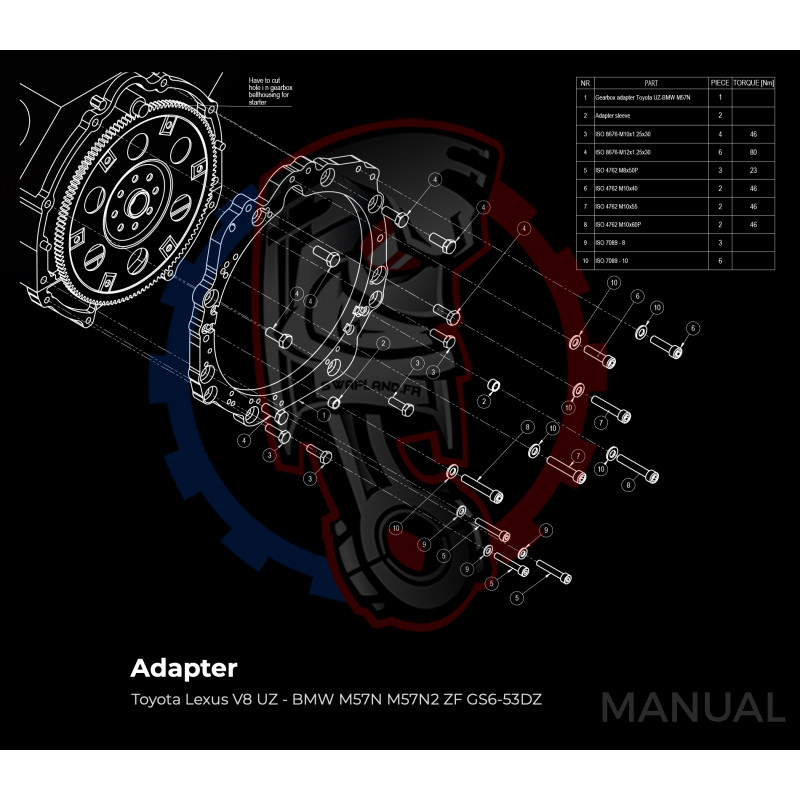 Entretoise moteur Toyota Lexus V8 UZ 1UZ 3UZ boite de vitesses BMW DCT 8HP (manuelle et automatique)