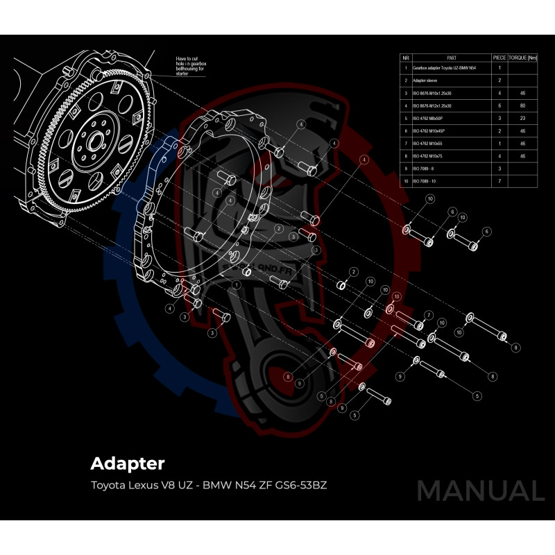 Entretoise moteur Toyota Lexus V8 UZ 1UZ 3UZ boite de vitesses BMW DCT 8HP (manuelle et automatique)